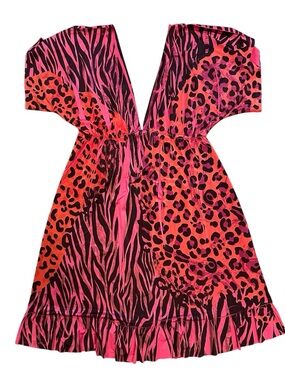 Vibrant Pink & Orange Animal Print Midi Dress